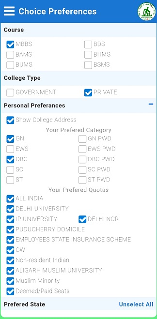 NEET-UG RANK CUTOFF & COLLEGE PREDICTOR preferences